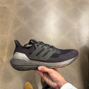 Adidas Black and Dark Gray Sneakers with Orange Detail